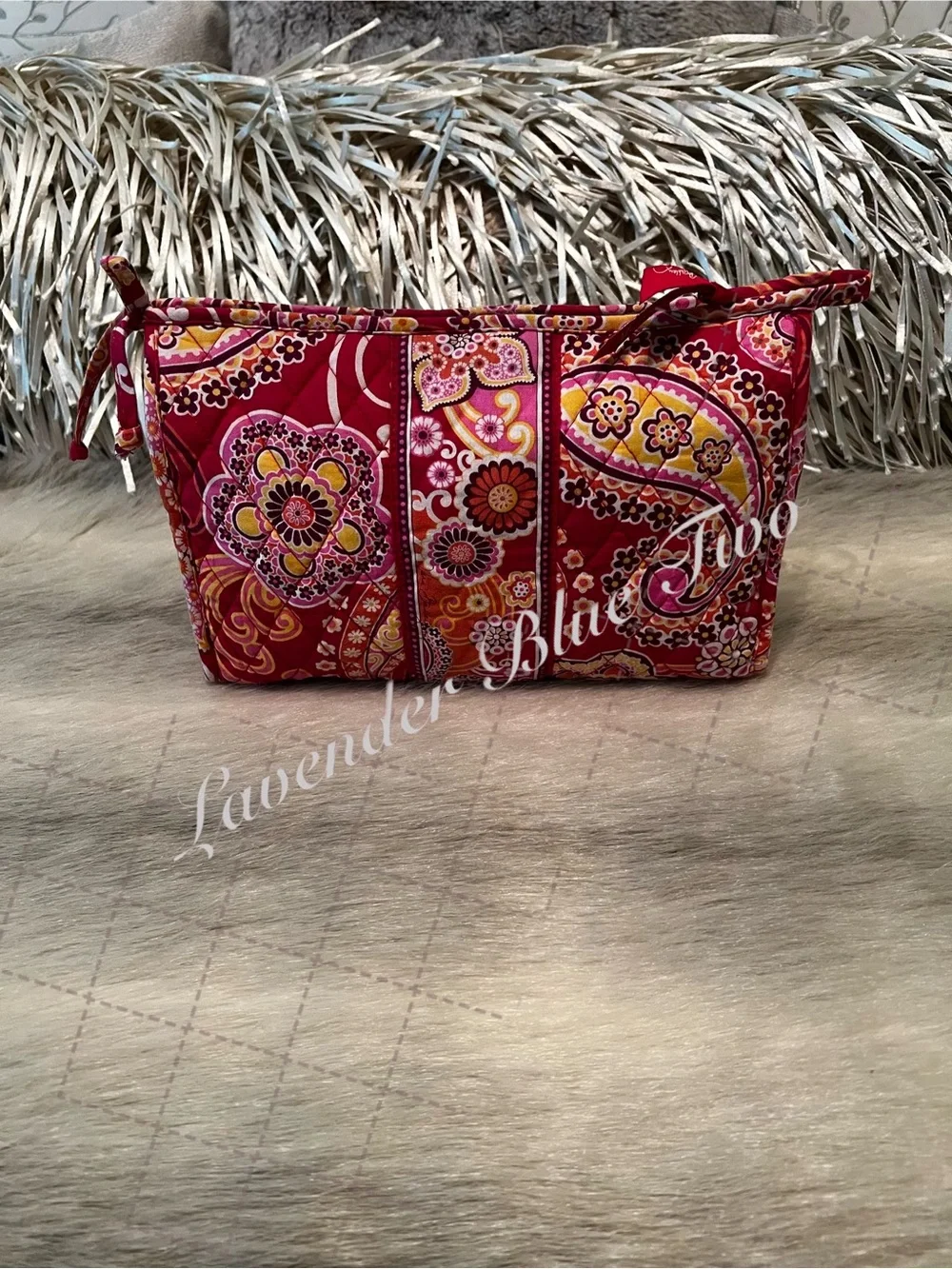 VERA BRADLEY Raspberry Fizz 2008 Bow Tie Cosmetic Case Lined Travel Red Pink Y2K